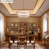 Contemporary Bamboo Pendant Light Kit - Rounded Drum Suspension 1 Bulb - Wood Hanging Light 18’’/21.5’’/23.5’’ Wide