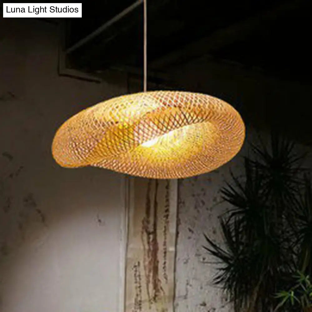 Contemporary Bamboo Pendant Light - Single-Bulb Wood Suspension For Restaurants