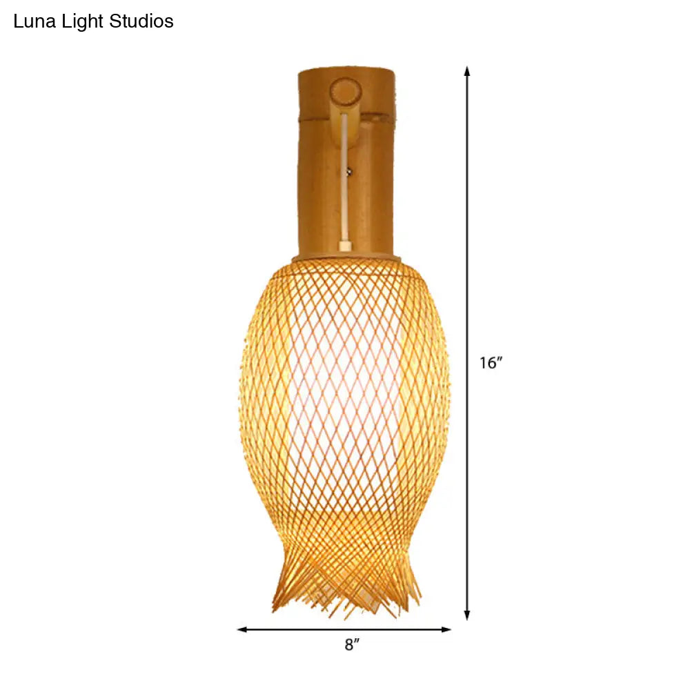 Contemporary Bamboo Wall Sconce Light With Inner White Cylinder Shade