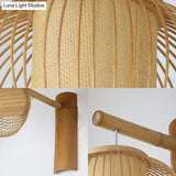 Contemporary Bamboo Wood Pumpkin Wall Lamp With Inner Cylinder Parchment Shade - 1 Bulb Sconce Light