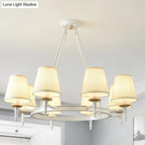 Contemporary Barrel Pendant Light With 8 Fabric Heads - White