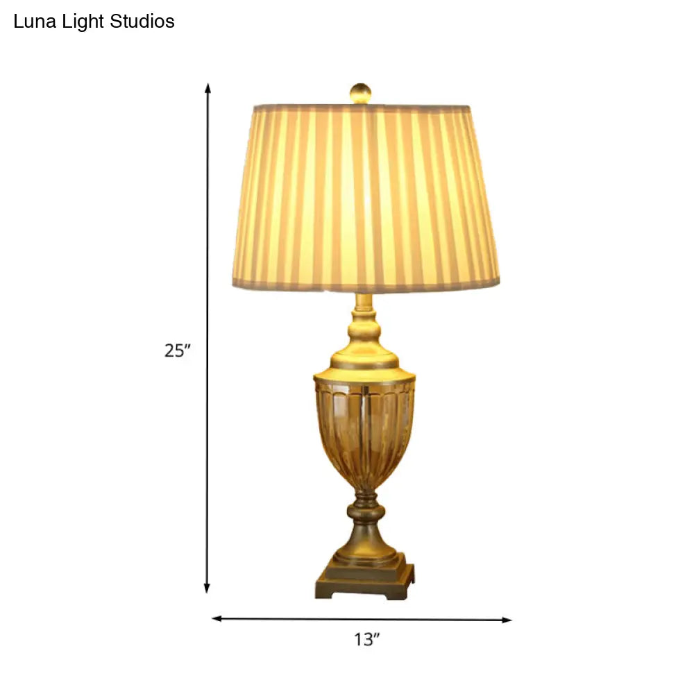 Contemporary Barrel-Shaped Fabric Task Lamp With Gold Finish - Ideal For Studying And Reading