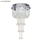 Contemporary Beaded Crystal Led Flush Light Fixture - Nickel Mount Ceiling Lighting For Living Room