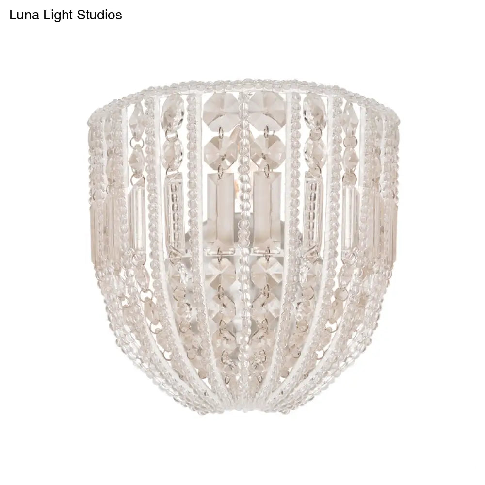 Contemporary Beaded Wall Sconce Light - Clear Crystal Elegant 1-Head Lamp For Living Room
