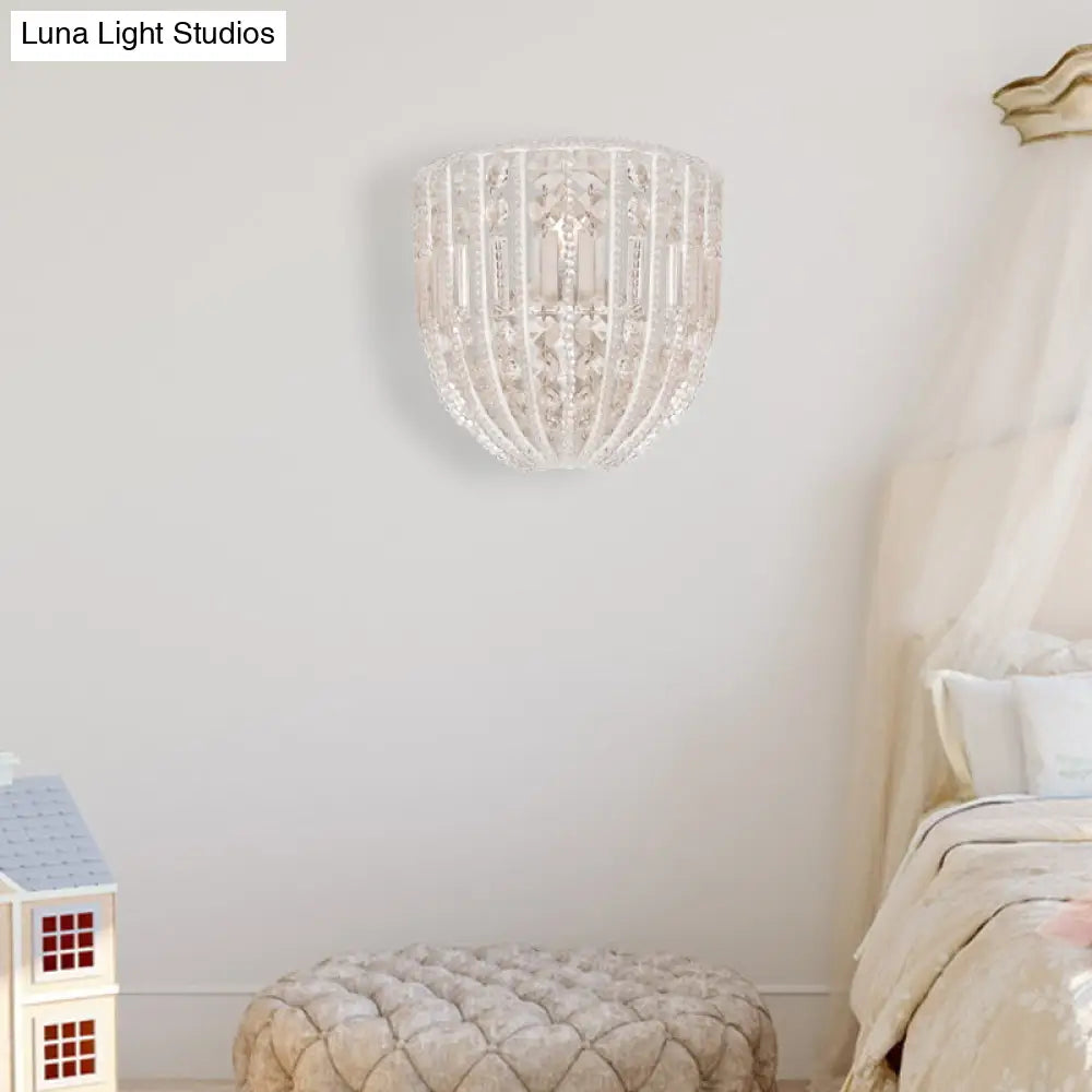 Contemporary Beaded Wall Sconce Light - Clear Crystal Elegant 1-Head Lamp For Living Room