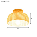 Contemporary Beige Bowl/Cylindrical Bamboo Ceiling Mount Light Fixture - 1 Head Semi-Mount Lighting