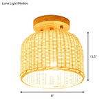 Contemporary Beige Bowl/Cylindrical Bamboo Ceiling Mount Light Fixture - 1 Head Semi-Mount Lighting