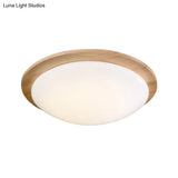 Contemporary Beige Led Flush Mount Lamp With Wood Canopy - 12’/15’ Wide Sphere Design