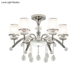 Contemporary Bell Semi Flush Mount Light With Crystal Drop - 6 - Bulb Chrome In Frosted Glass