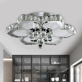 Contemporary Beveled Glass Lotus Led Flush Light In Chrome - Ideal For Bedroom 17/22 Wide