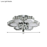 Contemporary Beveled Glass Lotus Led Flush Light In Chrome - Ideal For Bedroom 17’/22’ Wide