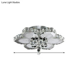 Contemporary Beveled Glass Lotus Led Flush Light In Chrome - Ideal For Bedroom 17’/22’ Wide