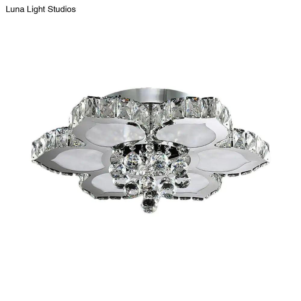 Contemporary Beveled Glass Lotus Led Flush Light In Chrome - Ideal For Bedroom 17’/22’ Wide