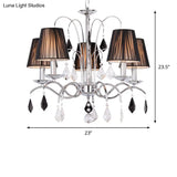 Contemporary Black 5-Light Chandelier With Swirled Arm Pleated Fabric Shade - Ceiling Fixture