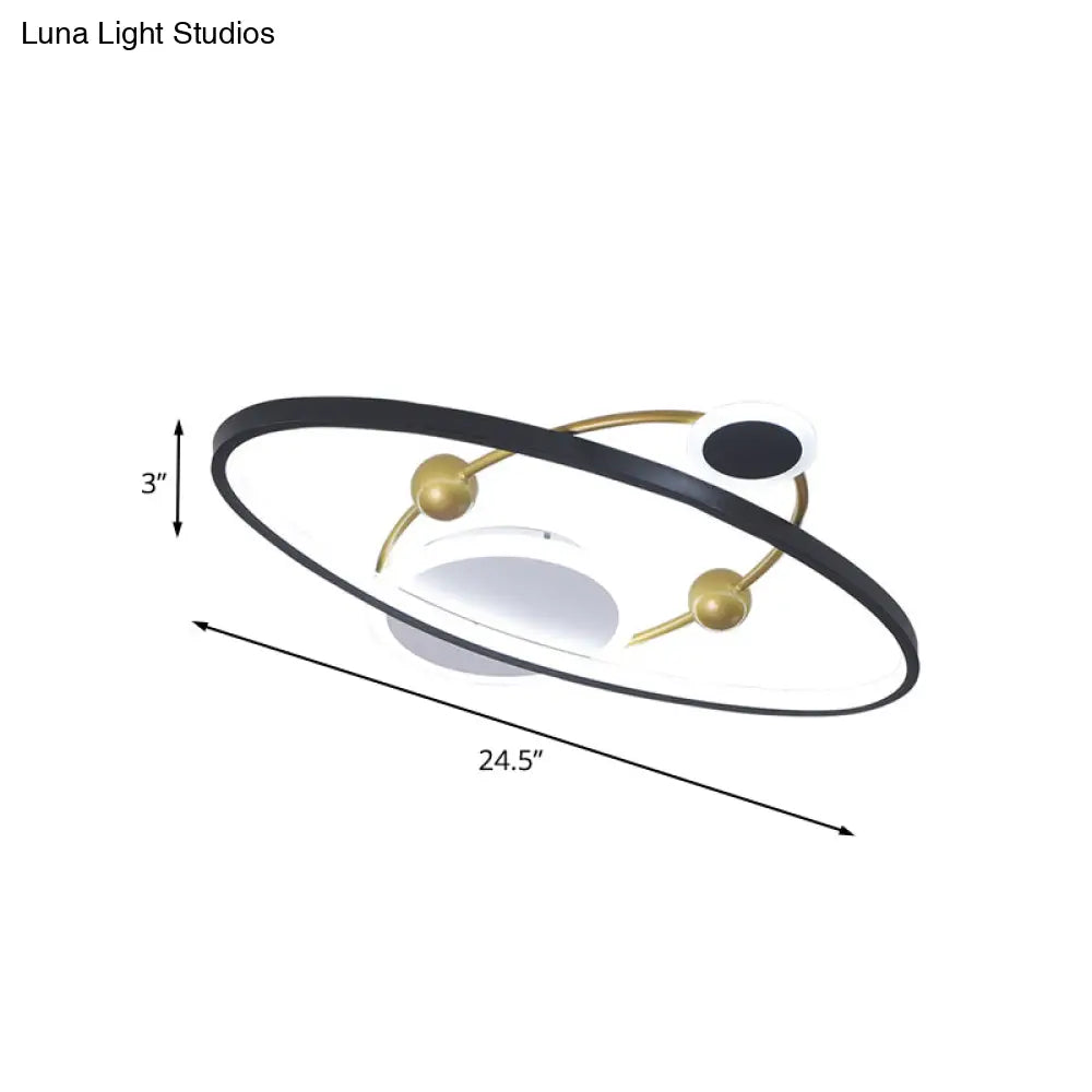 Contemporary Black Acrylic Led Flush Mount Lamp – Planet Living Room Ceiling Fixture With