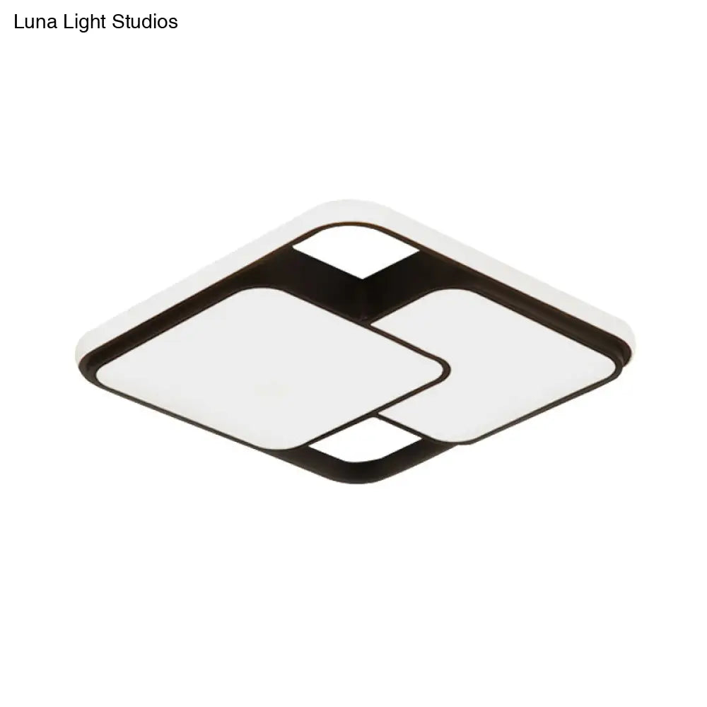 Contemporary Black And White Rectangular/Square Flush Mount Led Ceiling Light For Living Room -