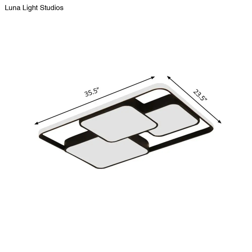 Contemporary Black And White Rectangular/Square Flush Mount Led Ceiling Light For Living Room -