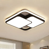 Contemporary Black And White Rectangular/Square Flush Mount Led Ceiling Light For Living Room -