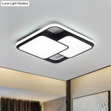 Contemporary Black And White Rectangular/Square Flush Mount Led Ceiling Light For Living Room -
