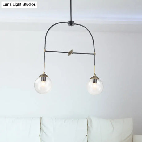 Contemporary Black Arched Pendant Lamp With Glass Shades - 2 Lights Ideal For Cafes