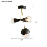 Contemporary Black Ball And Hourglass Semi Flush Mount Ceiling Light With 3 Bulbs – Clear Glass