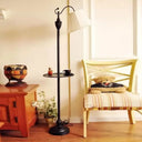 Contemporary Black Base Floor Lamp With Bucket Shade - Ideal For Living Room Beige / Tray