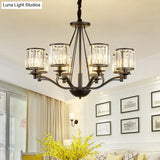 Contemporary Black Bedroom Chandelier Light With Crystal Cylinder Shade