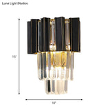 Contemporary Black Box Wall Lamp With 3 Clear Crystal Prisms & Tapered Bulbs