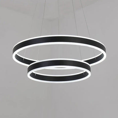 Contemporary Black/Brown Ring Pendant Chandelier With Acrylic Led Lights - 2/3/4 Options In