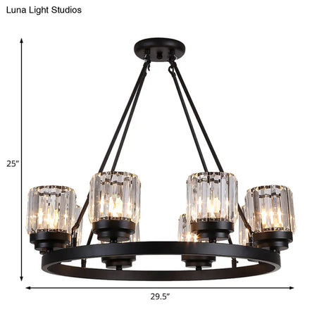 Contemporary Black Chandelier Lighting - 3/6/8 Lights Bedroom Pendant With Crystal Shades