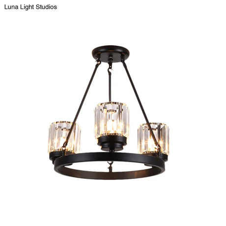 Contemporary Black Chandelier Lighting - 3/6/8 Lights Bedroom Pendant With Crystal Shades