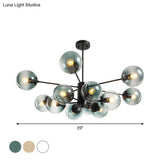 Contemporary Black Chandelier With 12 Lights Hanging Light For Living Room Amber/Blue/Clear Glass
