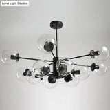 Contemporary Black Chandelier With 12 Lights Hanging Light For Living Room Amber/Blue/Clear Glass