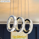 Contemporary Black Crystal Led Pendant: Round Living Room Cluster With Down Lighting