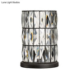 Contemporary Black Cylinder Night Lamp With Clear Crystal 1 Light For Living Room Nightstand