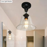 Contemporary Black Glass Bell Semi Flush Mount Ceiling Light With 1 Bulb