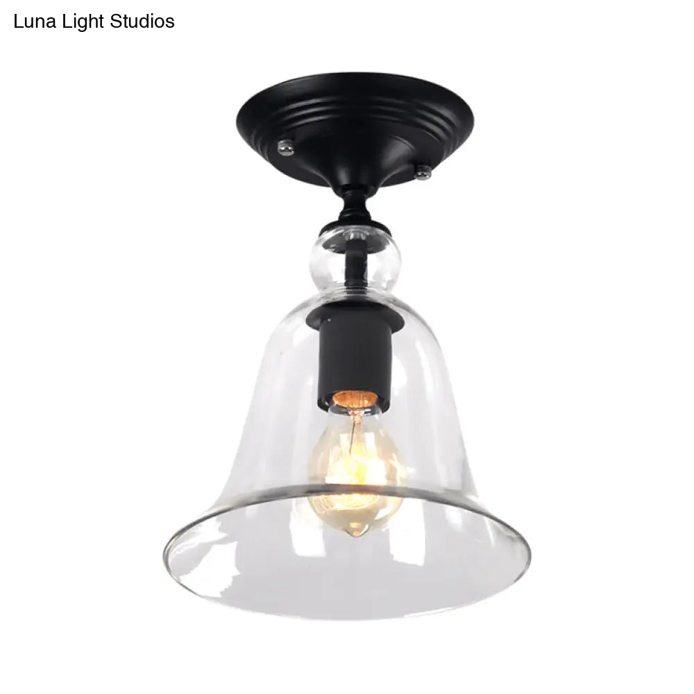 Contemporary Black Glass Bell Semi Flush Mount Ceiling Light With 1 Bulb