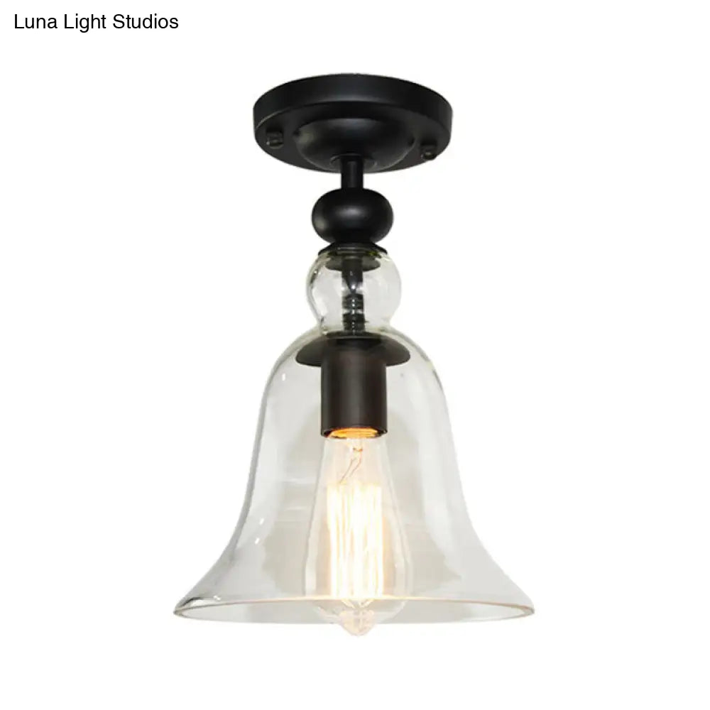 Contemporary Black Glass Bell Semi Flush Mount Ceiling Light With 1 Bulb