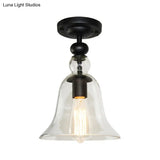 Contemporary Black Glass Bell Semi Flush Mount Ceiling Light With 1 Bulb