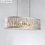 Contemporary Black/Gold Crystal Pendant Light With 6 Prisms - Elliptical Dining Room Island