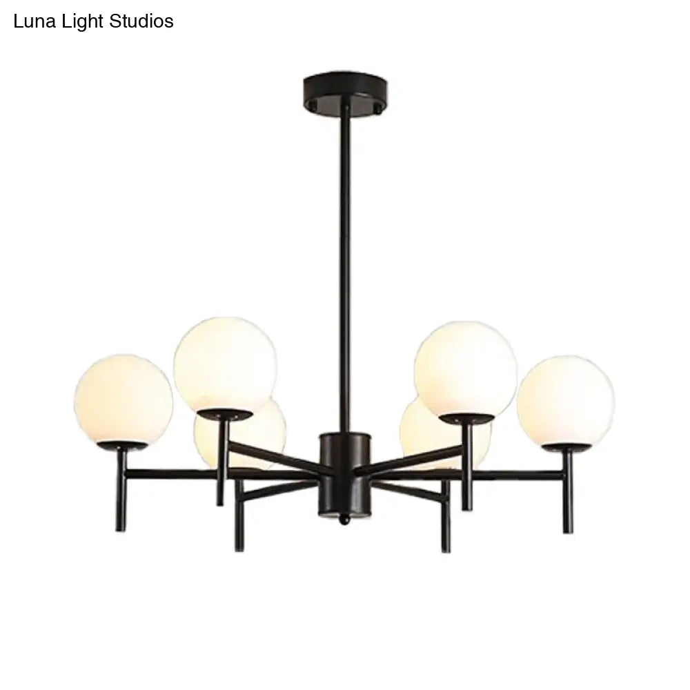 Contemporary Black/Gold Globe Chandelier with Radial Design - 6/8/9 Lights Milk Glass Hanging Lamp