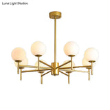 Contemporary Black/Gold Globe Chandelier with Radial Design - 6/8/9 Lights Milk Glass Hanging Lamp