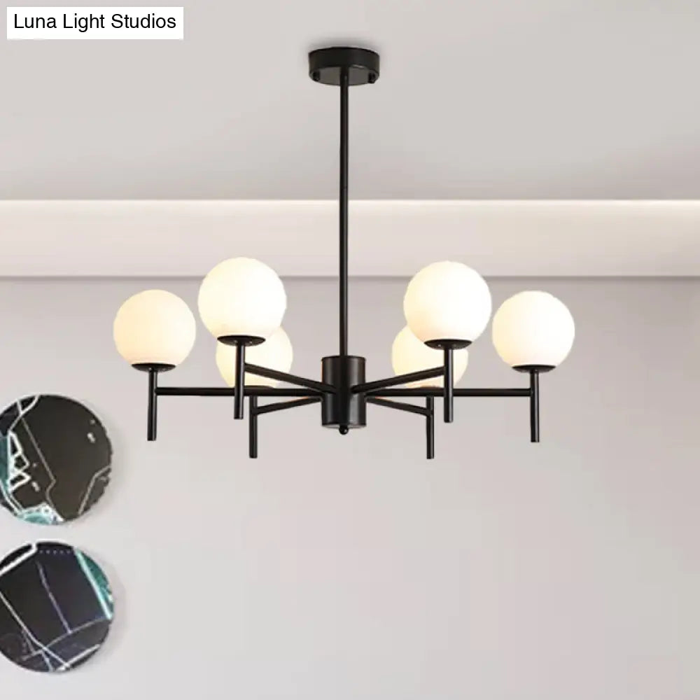 Contemporary Black/Gold Globe Chandelier with Radial Design - 6/8/9 Lights Milk Glass Hanging Lamp