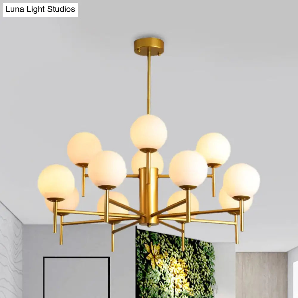 Contemporary Black/Gold Globe Chandelier with Radial Design - 6/8/9 Lights Milk Glass Hanging Lamp