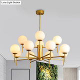 Contemporary Black/Gold Globe Chandelier with Radial Design - 6/8/9 Lights Milk Glass Hanging Lamp