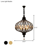 Contemporary Black/Gold Lantern Chandelier With Crystal Encrusted Hanging Lamp Kit - 4/6 Lights