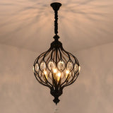 Contemporary Black/Gold Lantern Chandelier With Crystal Encrusted Hanging Lamp Kit - 4/6 Lights 4 /