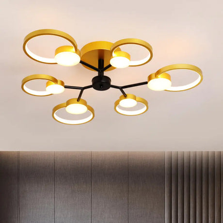 Contemporary Black/Gold Led Ceiling Light Fixture - Blossom Semi Flush Mount Lamp For Living Room