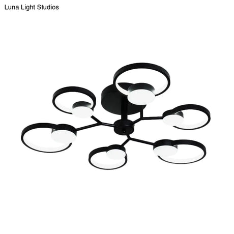 Contemporary Black/Gold Led Ceiling Light Fixture - Blossom Semi Flush Mount Lamp For Living Room