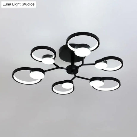 Contemporary Black/Gold Led Ceiling Light Fixture - Blossom Semi Flush Mount Lamp For Living Room